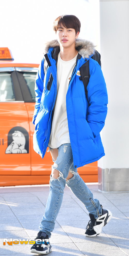 Jin ❤ Seokjin at Incheon airport going to Sulawesi Indonesia for 'Law of  the Jungle' #BTS #방탄소년단